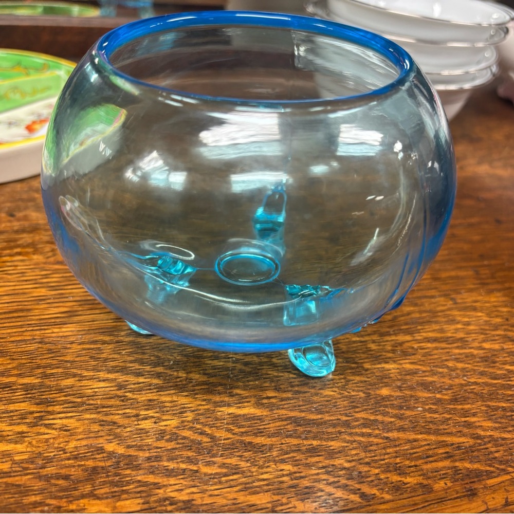 Vintage Blue Glass Rose Bowl